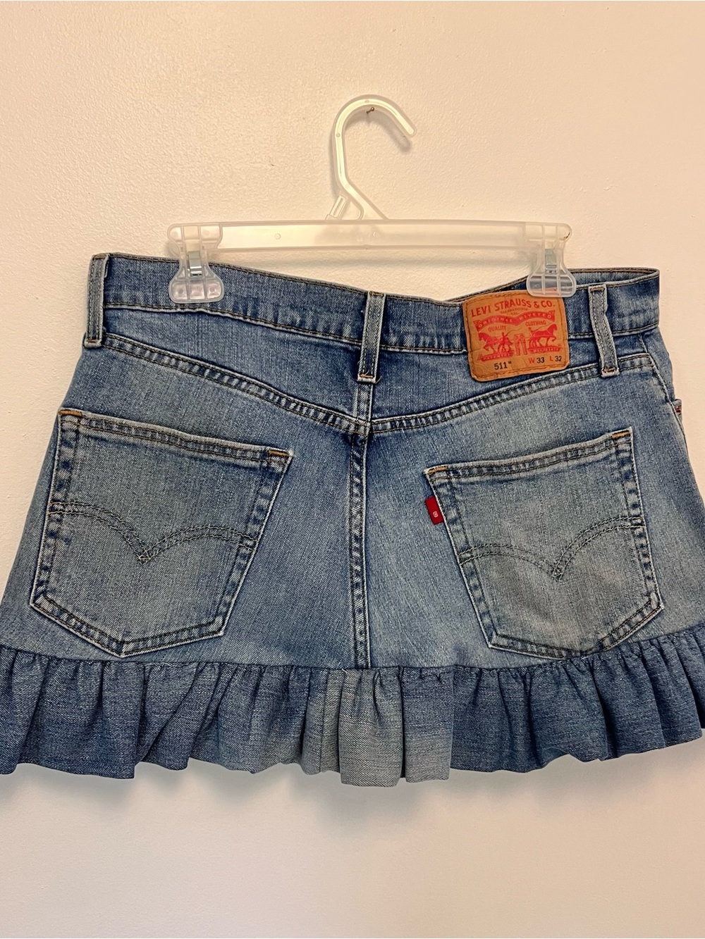 Upcycled levi's Denim Ruffle Mini Skirt Festival Coquette Style - Picture 6 of 6